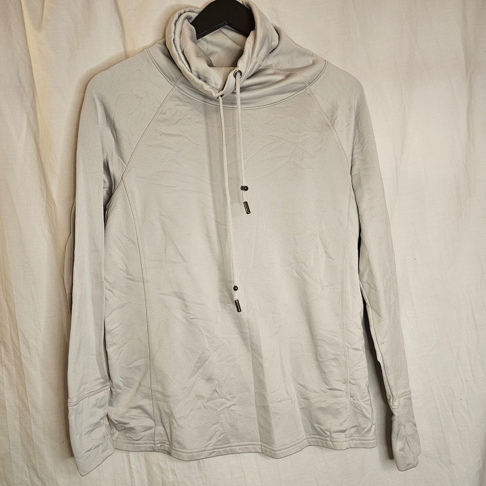Athleta Uptempo Large Sweatshirt‎ Light Grey Funnel Neck Thumbholes Cowl Neck